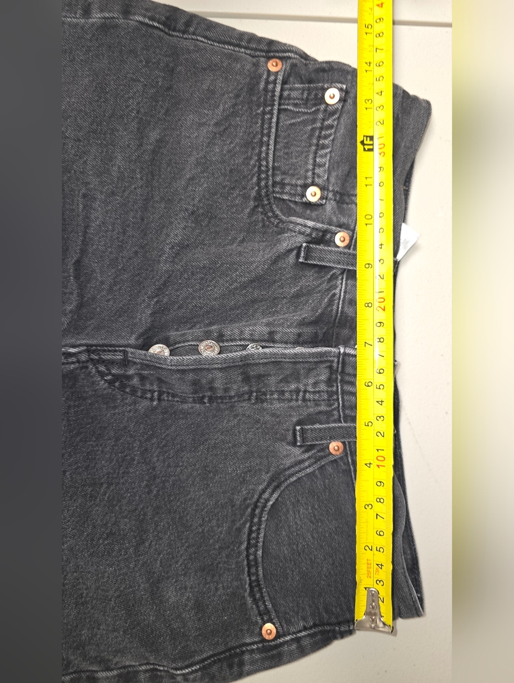 Levi’s 501 Black Denim Shorts High Rise Button Fly Distressed S - Picture 3 of 10